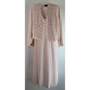 Wild Rose Baby Pink Slip Dress and Cover up Lace Top Vintage Shoulder Pads Sz 8